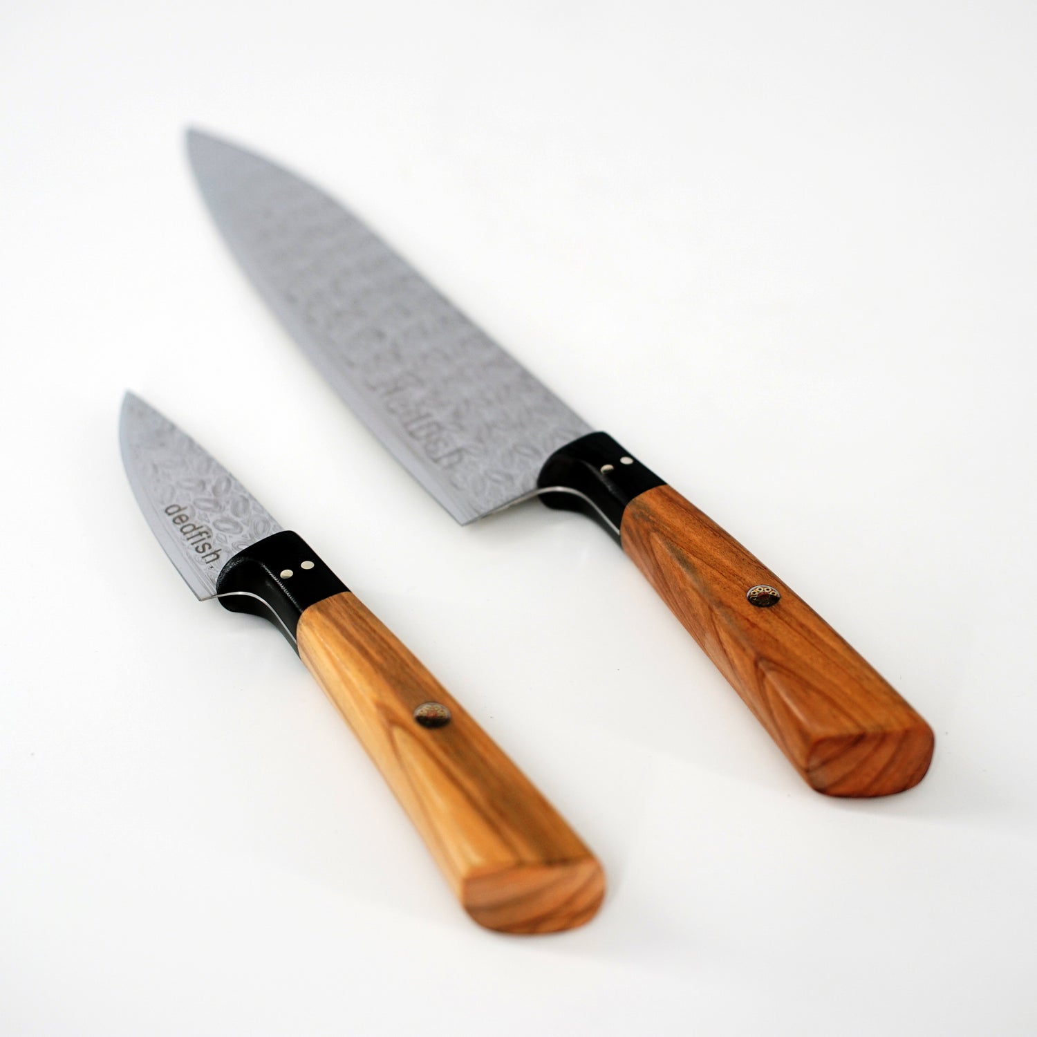 Dedfish Co. Kitchen Knife Set - Laser Etched Stainless Steel with Olive Wood Handles_5_cc