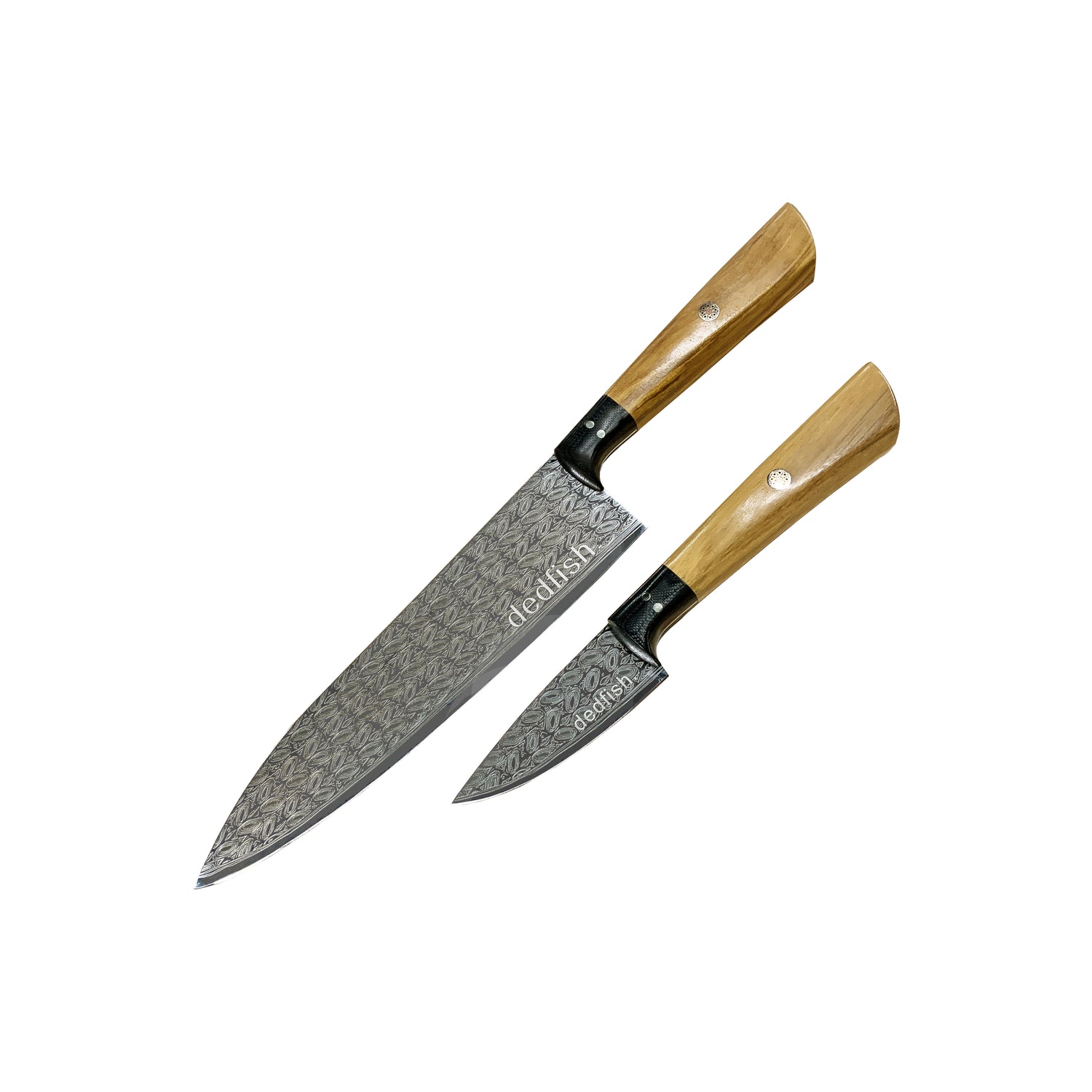 Dedfish Co. Kitchen Knife Set - Laser Etched Stainless Steel with Olive Wood Handles_1_cc